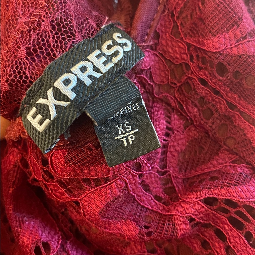 Express Burgundy Flirty Lace Bodysuit Top - Picture 12 of 13